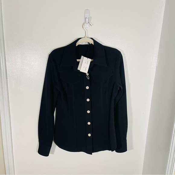NWT Proenza Schouler White Label Crepe Seamed Shirt Jacket Shacket Black Western - Picture 3 of 11